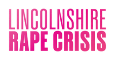 The image shows the logo for Lincolnshire Rape Crisis. The name is spelt in hot pink letters on a transparent background.